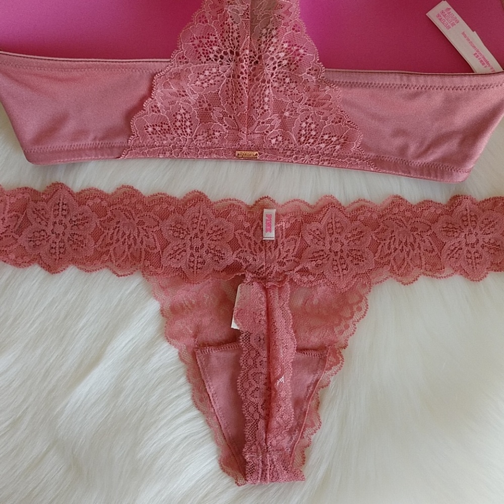 Size 36D🌺 PINK VS DATE PUSH-UP BRA + THONG L - Picture 7 of 8